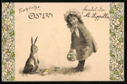 AK Osterhase Und Mädchen Mit Osterkorb, Ostergruss  - Pâques