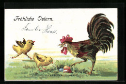 AK Osterküken Mit Eiern Auf Der Wiese  - Easter