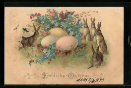 AK Osterhase Mit Ostereiern Und Vergissmeinnicht  - Easter