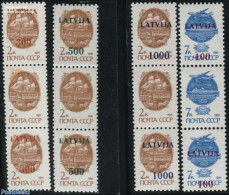 Latvia 1991 Overprints 4v, Gutter Pairs (middle Stamp Without Overprint), Mint NH, Transport - Aircraft & Aviation - S.. - Airplanes