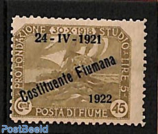 Fiume 1922 45c, Stamp Out Of Set, Mint NH, Transport - Ships And Boats - Boten