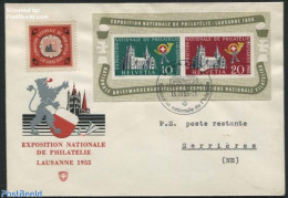 Switzerland 1955 Philatelix Exposition S/s  With Special Postmark, Postal History, Religion - Churches, Temples, Mosqu.. - Brieven En Documenten