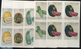 Vietnam 1970 Fruits 6v, Imperforated, Blocks Of 4 [+], Mint NH, Nature - Fruit - Frutta