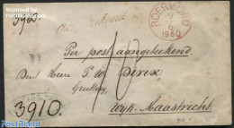 Netherlands 1860 Registered Letter From Roermond To Maastricht (10s), Postal History - Brieven En Documenten