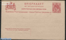 Netherlands 1905 Reply Paid Postcard, 5c, 5 Address Lines, 13.5-8.5mm Between 3rd,4th,5th Line On Reply Card, Unused P.. - Briefe U. Dokumente