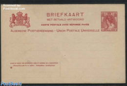 Netherlands 1908 Reply Paid Postcard 5/5c, With Rosette, Distance Between 3rd,4th,5th Line On Reply Card: 13.5+8.5mm, .. - Briefe U. Dokumente