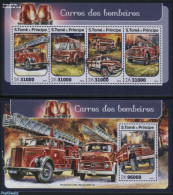 Sao Tome/Principe 2016 Fire Engines 2 S/s, Mint NH, Transport - Automobiles - Fire Fighters & Prevention - Voitures