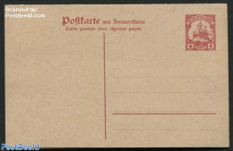 Germany, Colonies 1917 Kiautschou, Reply Paid Postcard 4/4c, Unused Postal Stationary, Transport - Ships And Boats - Schiffe