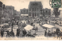 CHERBOURG - La Place Du Château Et Le Théâtre - Jour De Marché - état - Cherbourg