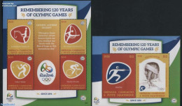 Grenada Grenadines 2016 120 Years Olympic Games 2 S/s, Mint NH, History - Nature - Sport - Germans - Horses - Cycling .. - Cycling