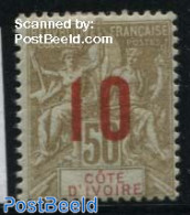 Ivory Coast 1912 10c On 50c, Large Distance Between 1 And 0, Unused (hinged) - Unused Stamps