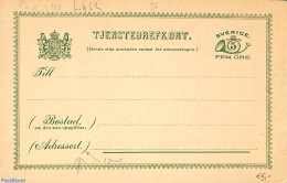 Sweden 1885 On Service Postcard, With One Point Behind Adressort, Unused Postal Stationary - Covers & Documents