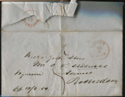 Netherlands 1854 Folding Letter From Leiden To Rotterdam, Postal History - Briefe U. Dokumente