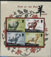 Turks And Caicos Islands 2015 Year Of The Ram 4v M/s, Mint NH, Nature - Various - Cattle - New Year - Neujahr