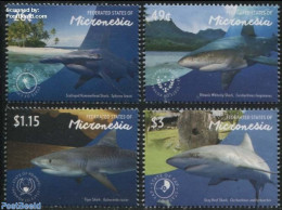 Micronesia 2015 Sharks 4v, Mint NH, Nature - Fish - Sharks - Vissen