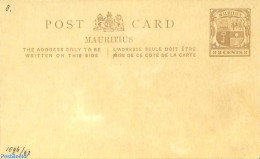 Mauritius 1896 Postcard, 2c Brown On Buff, Unused Postal Stationary, History - Transport - Coat Of Arms - Ships And Bo.. - Schiffe