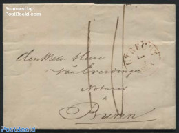 Netherlands 1853 Folding Letter From Utrecht To Buren Via Tiel, Postal History - Briefe U. Dokumente