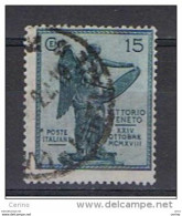 REGNO  VARIETA':  1921  VITTORIA  ALATA  -  15 C. ARDESIA  US. -  D. 14 1/4 X 13 1/4  -  C.E.I.  118 D - Afgestempeld