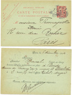 REPIQUAGE POUR REPONSE SUR ENTIER 10C SEMEUSE LIGNEE CP 1904 PARIS TROU VERMICULAIRE ARCHIVAGE - 1877-1920: Semi Modern Period