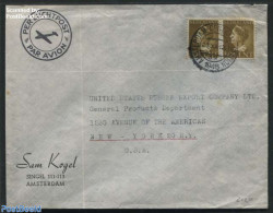 Netherlands 1940 A Pair Of Nvhp No. 342 On A Airmail To New York, Postal History, History - Kings & Queens (Royalty) - Storia Postale