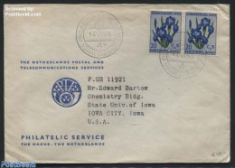 Netherlands 1953 A Pair Of Nvhp No.606 On A Cover To Iowa, USA, Postal History, Nature - Flowers & Plants - Storia Postale