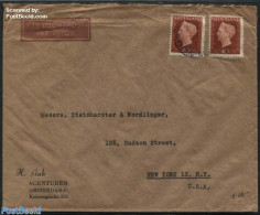 Netherlands 1946 2x Nvhp No. 486 On An Airmail To New York, Postal History, History - Kings & Queens (Royalty) - Storia Postale