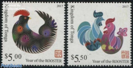 Tonga 2017 Year Of The Rooster 2v, Mint NH, Nature - Various - Poultry - New Year - Neujahr