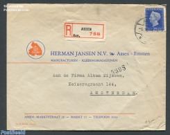 Netherlands 1947 Registered Cover Assen To Amsterdam With Nvhp 483, Postal History, History - Kings & Queens (Royalty) - Storia Postale