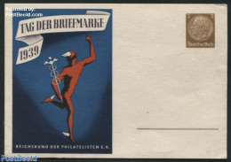 Germany, Empire 1939 Postcard 3pf, Stamp Day, Blue Underground, Unused Postal Stationary, Stamp Day - Brieven En Documenten