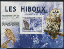 Guinea, Republic 2009 Owls On Stamps S/s, Mint NH, Nature - Birds - Birds Of Prey - Owls - Stamps On Stamps - Stamps On Stamps