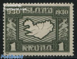 Iceland 1930 1Kr, Stamp Out Of Set, Mint NH, Various - Maps - Neufs