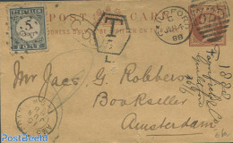 Netherlands 1888 Postcard To Amsterdam, Portage Due 5 Cent, Postal History - Brieven En Documenten