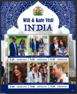 Grenada 2016 Will & Kate Visit India 6v M/s, Mint NH, History - Kings & Queens (Royalty) - Royalties, Royals