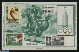 Bolivia 1979 Olympic Games S/s, Mint NH, Nature - Sport - Horses - Stamps On Stamps - Briefmarken Auf Briefmarken