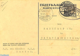 Netherlands Indies 1937 Postcard From TANDJONG To BATAVIA, Shippost Koninklijke Pakketvaart My., Postal History, Ships.. - Schiffe