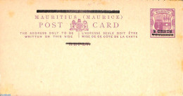 Mauritius 1897 Postcard 2 Cents On 6c, On Reply Card, Unused Postal Stationary - Mauricio (1968-...)