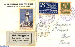 Switzerland 1924 Airmail From Laussane: Monument Des Rangiers, Postal History - Covers & Documents