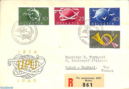 Switzerland 1949 UPU Special Cover 75 Anniversaire From Bern,registrered To France , Postal History - Covers & Documents