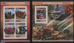 Guinea, Republic 2017 Fire Trucks 2 S/s, Mint NH, Nature - Transport - Horses - Automobiles - Coaches - Fire Fighters .. - Voitures