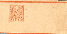 Switzerland 1871 Wrapper 5c, Red, 225x42mm, Unused Postal Stationary - Lettres & Documents