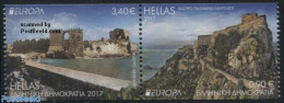 Greece 2017 Europa, Castles 2v (from Booklet, Coil), Mint NH, History - Europa (cept) - Art - Castles & Fortifications - Unused Stamps