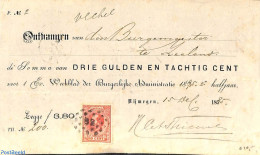 Netherlands 1885 3.80 Gulden Cheque From Zeeland To Nijmegen. Puntstempel 82, Postal History - Covers & Documents