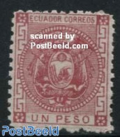 Ecuador 1872 1p Carminerosa, Perf. 11, Stamp Out Of Set, Mint NH, History - Coat Of Arms - Equateur