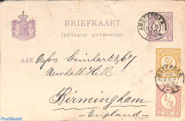 Netherlands 1888 Briefkaart From Amsterdam To Birmingham. Drukwerkzegels 1/2cent, 2 Cent, 2 1/2 Cent., Postal History - Cartas & Documentos