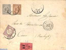 Netherlands 1897 Registered Cover From Holland To Caen Via Paris. Princess Wilhelmina (hangend Haar) And Drukwerkzegel.. - Covers & Documents