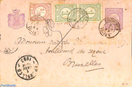 Netherlands 1893 Briefkaart From EIndhoven To Brussels, See Postmarks. 4x Drukwerkzegels Cijfer, Postal History - Storia Postale