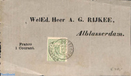 Netherlands 1886 Piece Of Newspaper Used As A Cover. From Rotterdam To Alblasserdam. Wapenzegel 1 C, Green, Postal His.. - Briefe U. Dokumente