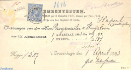 Netherlands 1893 Subscription From The Hague To Hoogeloon, Via Dordrecht. See Postmarks. Princess Wilhelmina (hangend .. - Briefe U. Dokumente