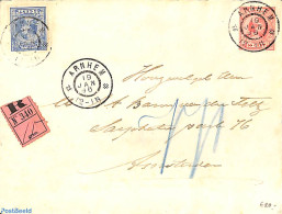 Netherlands 1896 Registered Envelope From Arnhem (see Postmark) To Amsterdam. 2x Princess Wilhelmina (hangend Haar) 10.. - Cartas & Documentos