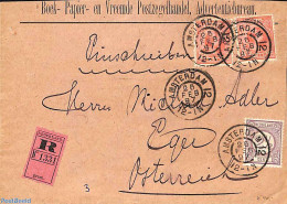 Netherlands 1897 Registered Envelope From Amsterdam To Eger/Cheb . Drukwerkzegel 2.5c And Princess Wilhelmina (hangend.. - Storia Postale